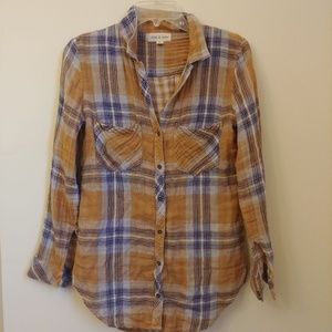 Cloth & Stone Blue Orange Button Down Thermal Sz M